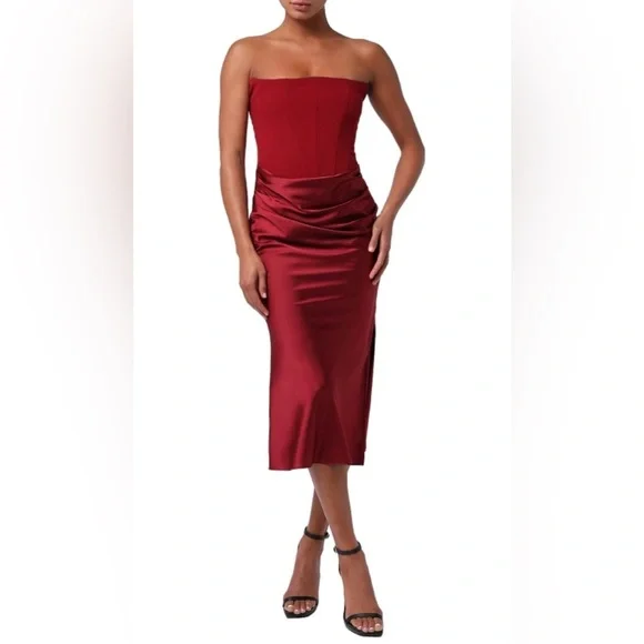 Lulu's Strapless Burgundy Midi Dress - Picture 3 of 5